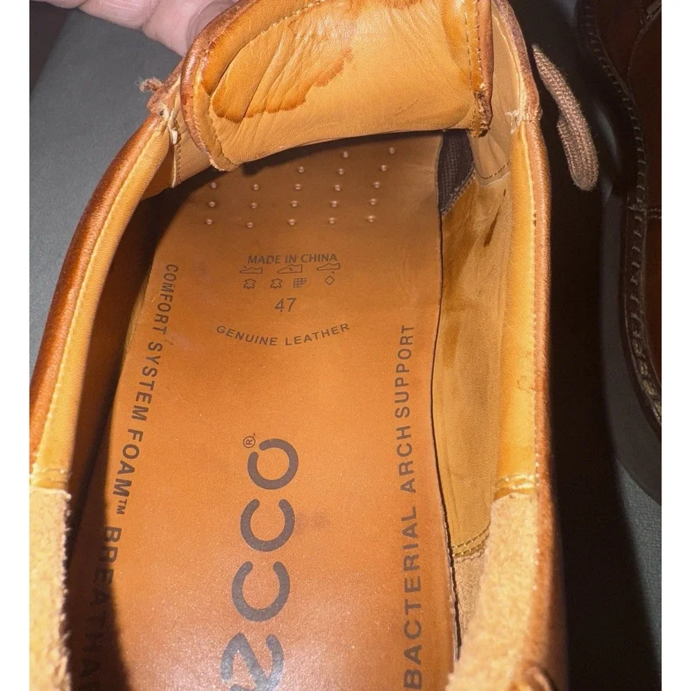ECCO Brown Oxfords Shoes‎ Mens Size 47 Formal Dress Leather Fancy Lace Up